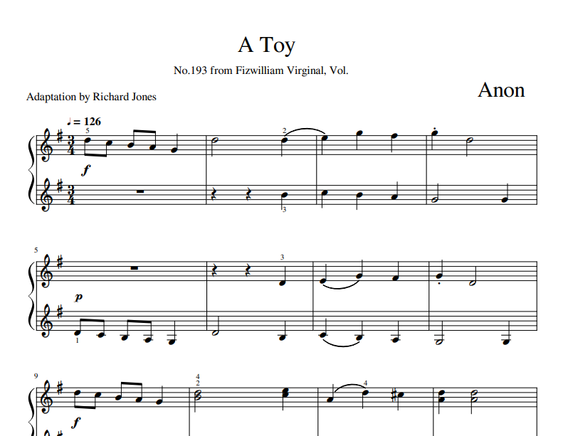 A Toy No.193 from Fizwilliam Virginal, Vol. sheet for piano